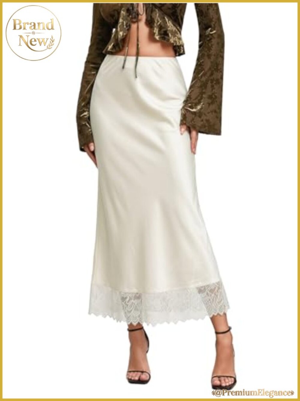 Satin Lace Maxi Skirt A-Line Formal Office Party